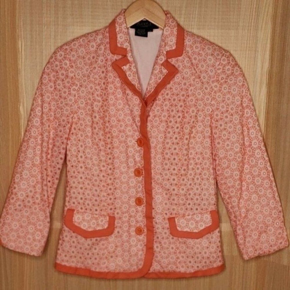 Peck & Peck coral & white eyelet Blazer 8